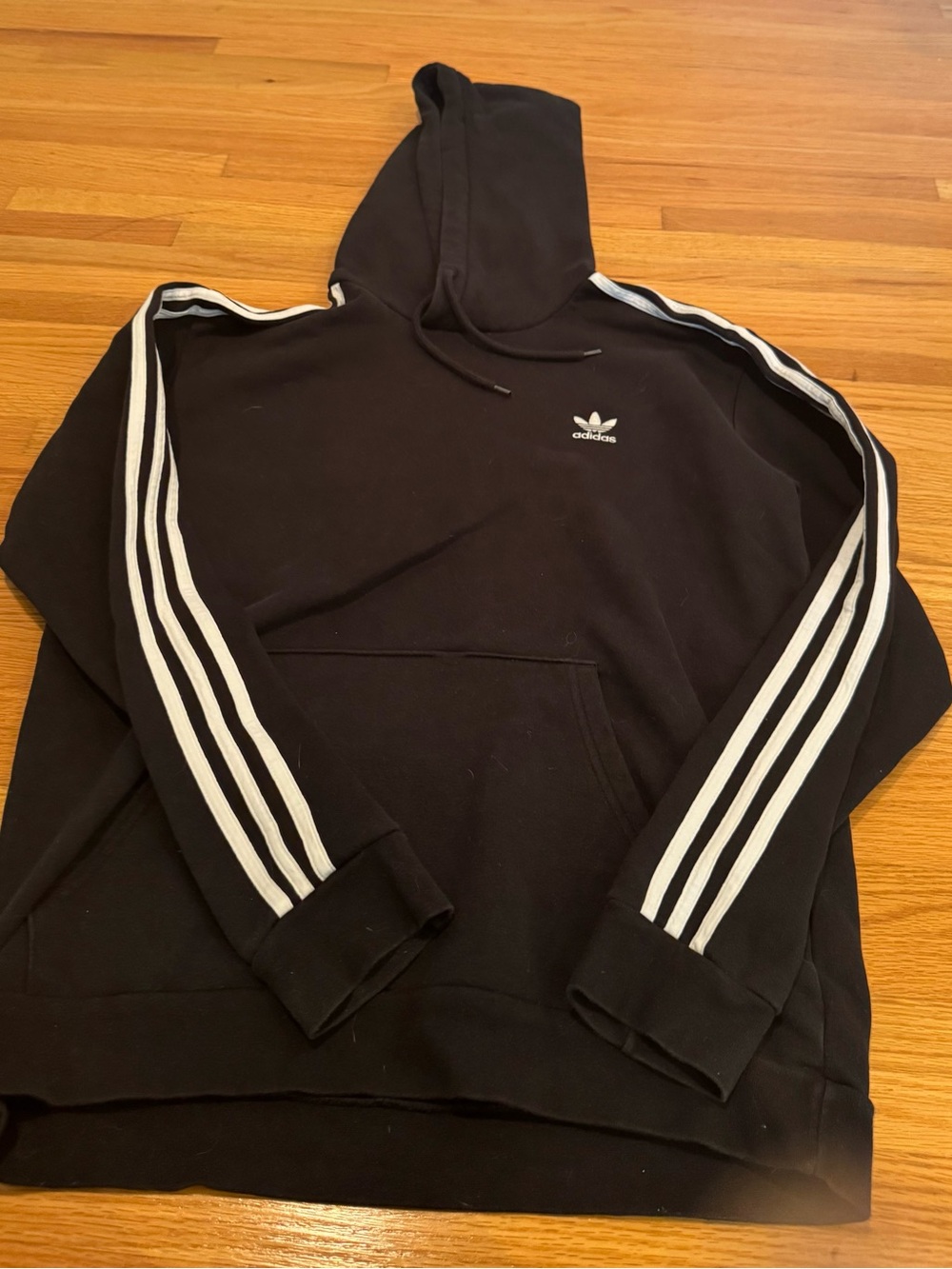adidas Black Hoodie with White Three-Stripe Detail - Men's